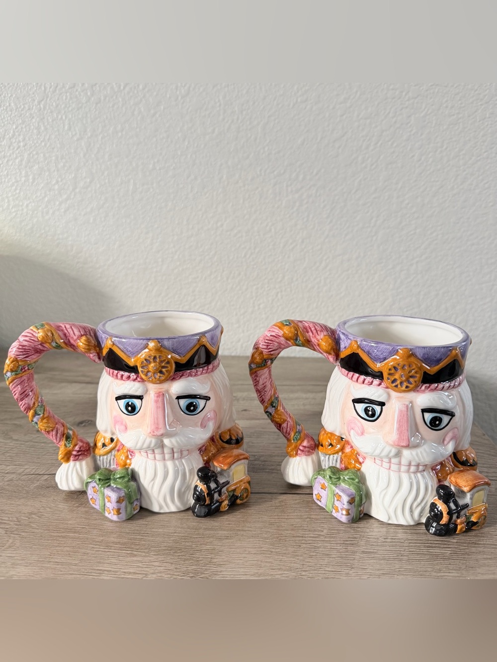 Nutcracker Face Mug Holiday Time Ceramic Coffee Mug Christmas Purple Pink Train